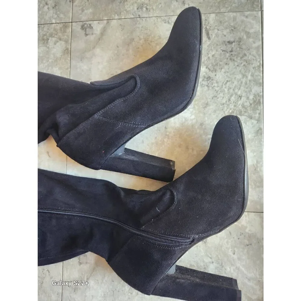 JustFab Tibbie floral embroidered over the knee boots
